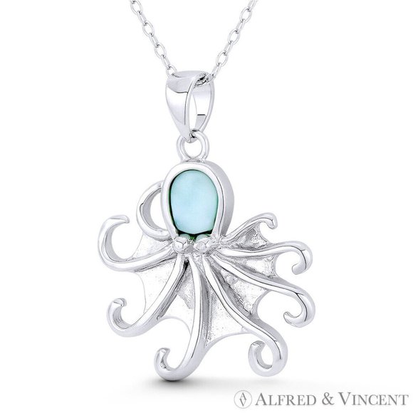 Octopus Sealife Boho Beachbum Chalcedony .925 Sterling Silver Statement Pendant - Picture 1 of 1